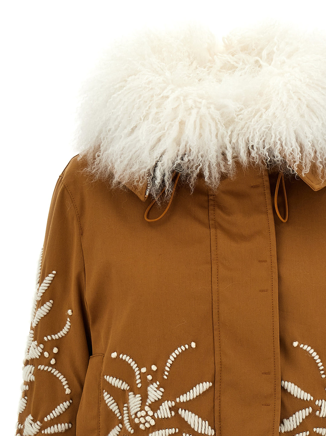 Fur Embroidery Parka Casual Jackets, Parka Brown