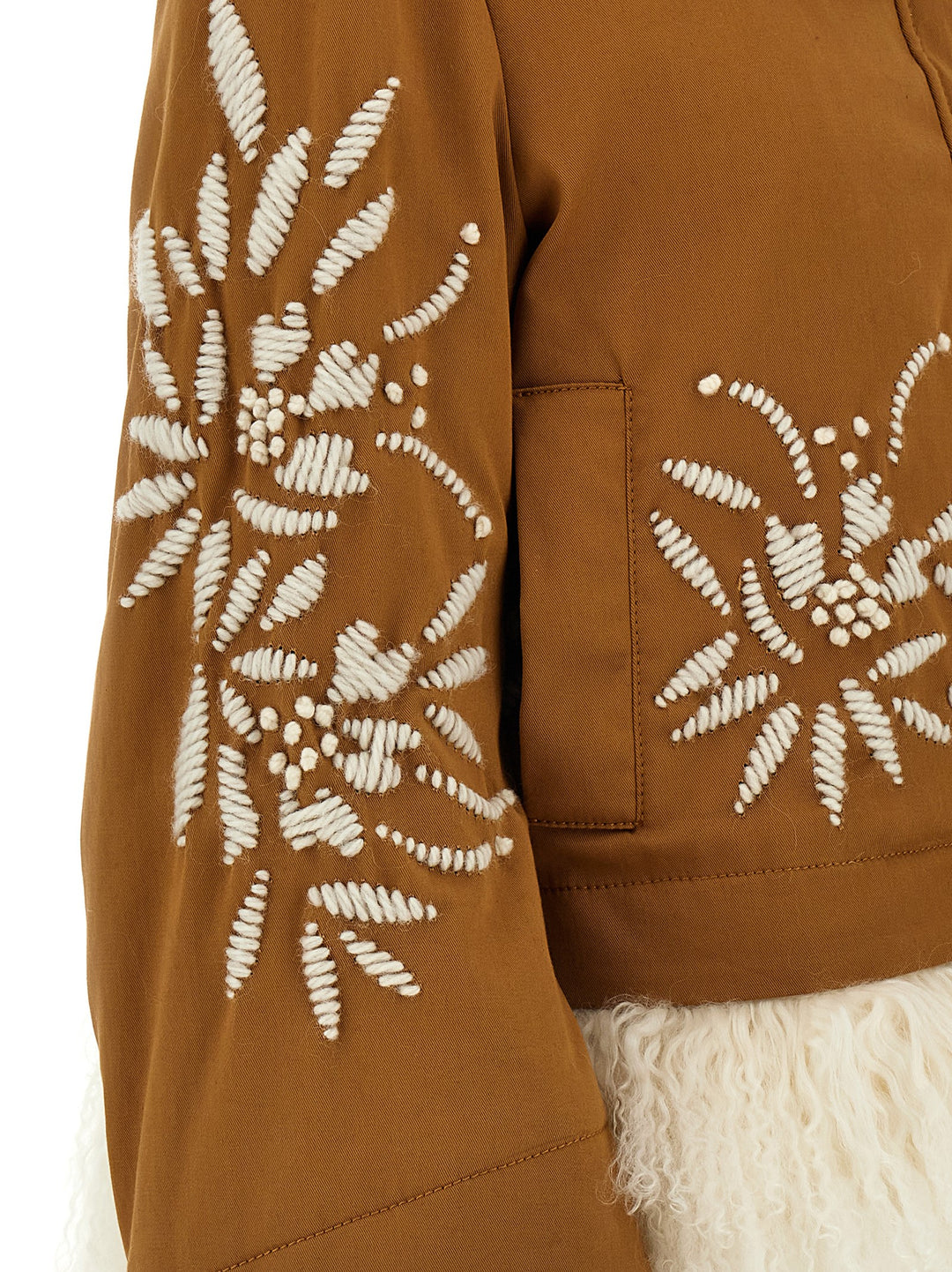 Fur Embroidery Parka Casual Jackets, Parka Brown