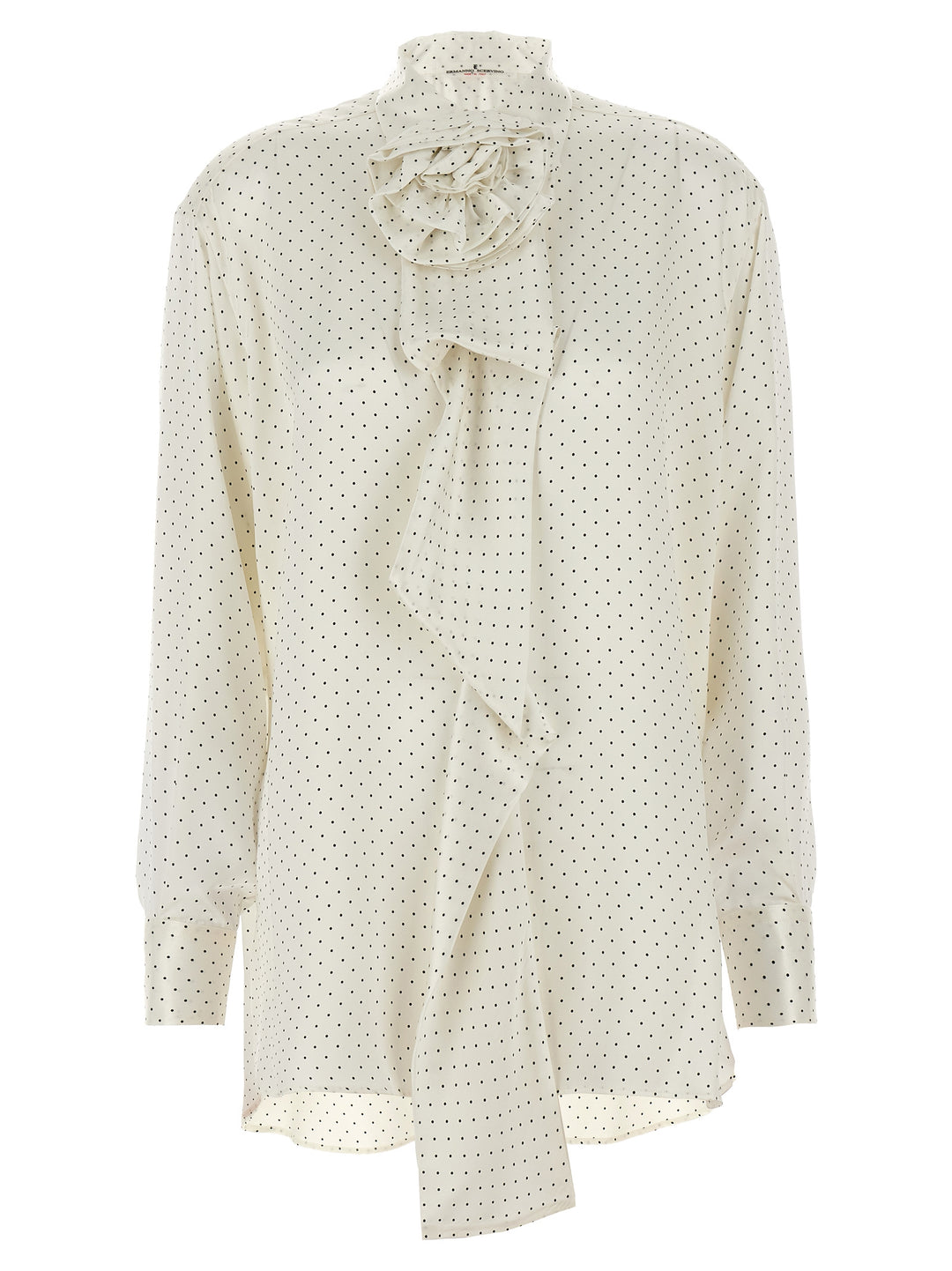 Polka Dot Shirt Flower Brooch Shirt, Blouse White/Black