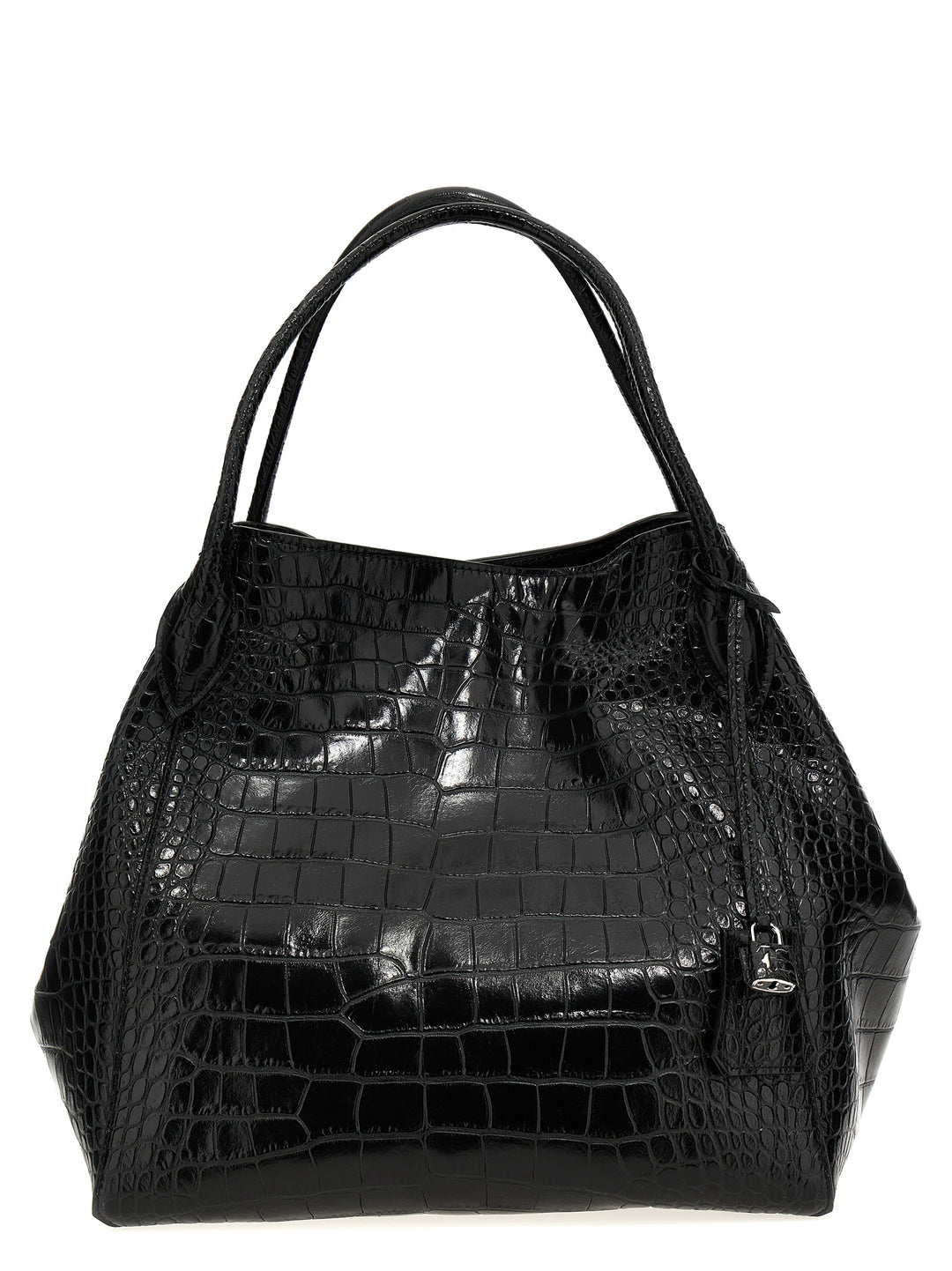 Crocodile Print Leather Shopping Bag Tote Bag Black