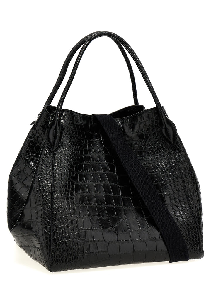 Crocodile Print Leather Shopping Bag Tote Bag Black