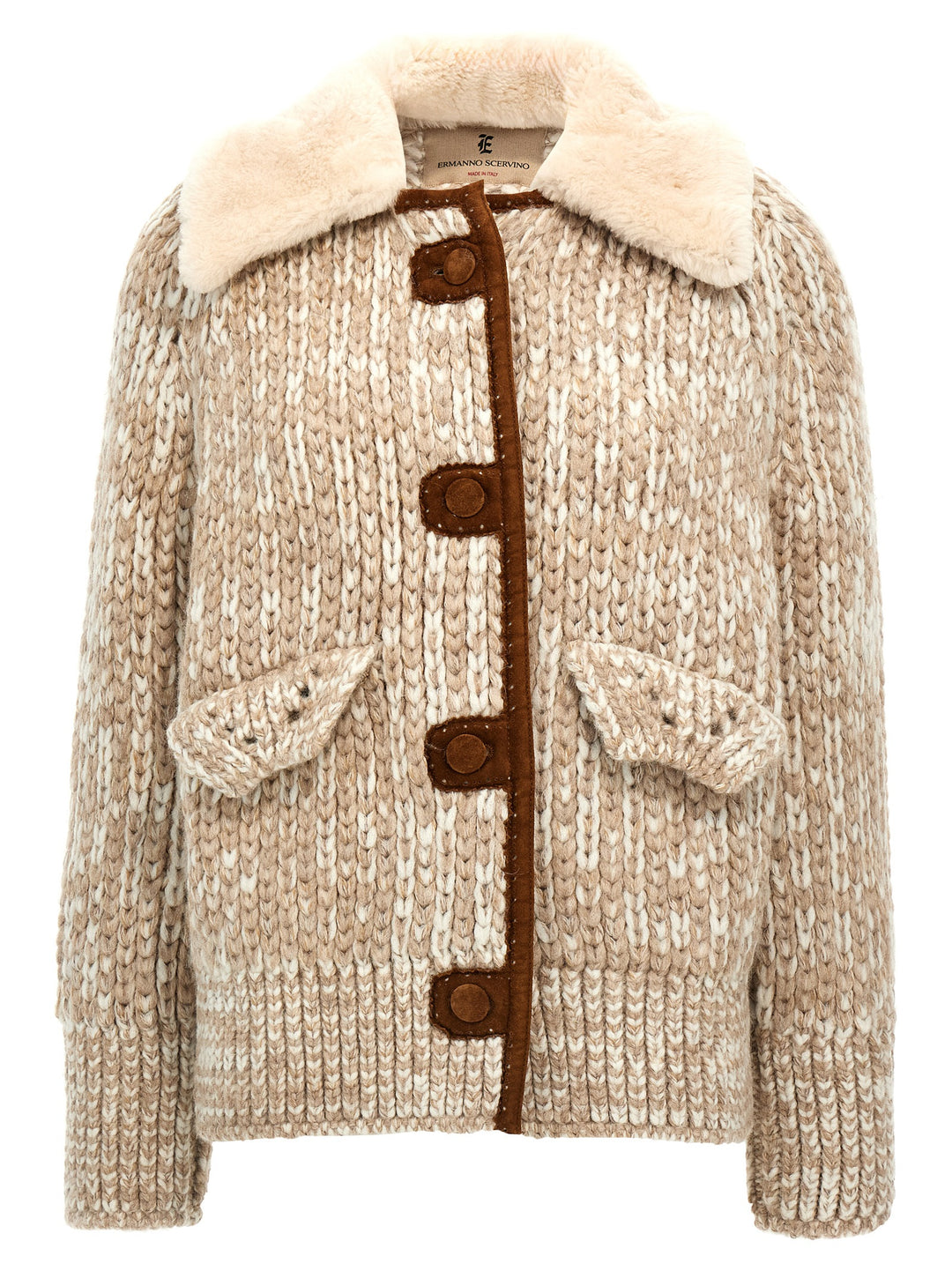 Suede Insert Knit Jacket Casual Jackets, Parka Beige