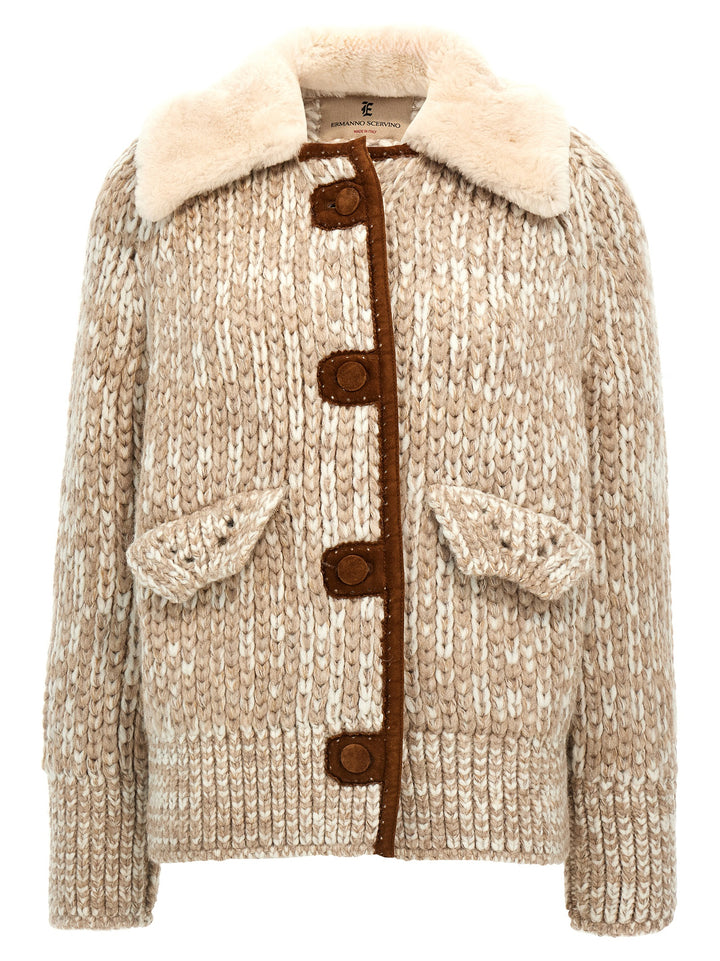 Suede Insert Knit Jacket Casual Jackets, Parka Beige