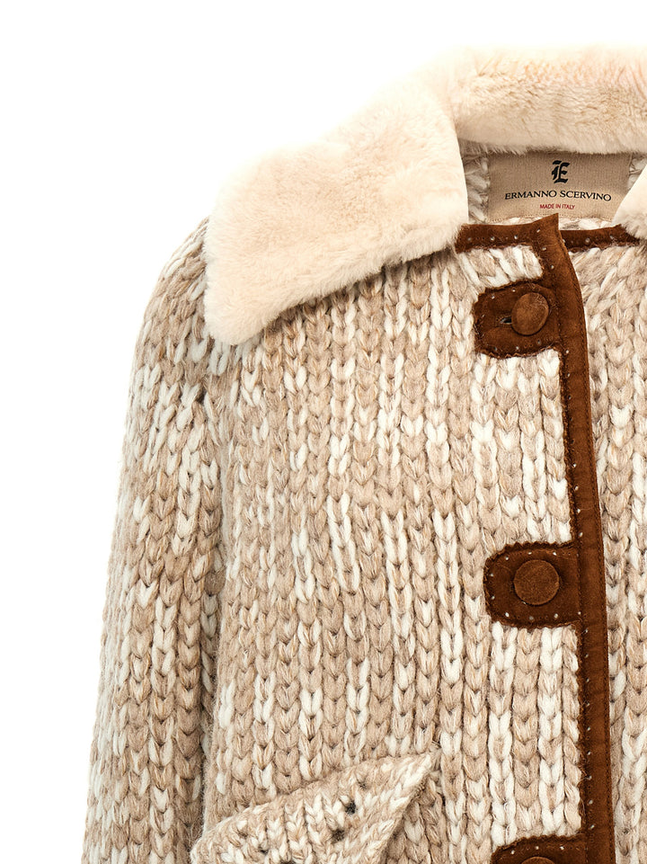 Suede Insert Knit Jacket Casual Jackets, Parka Beige