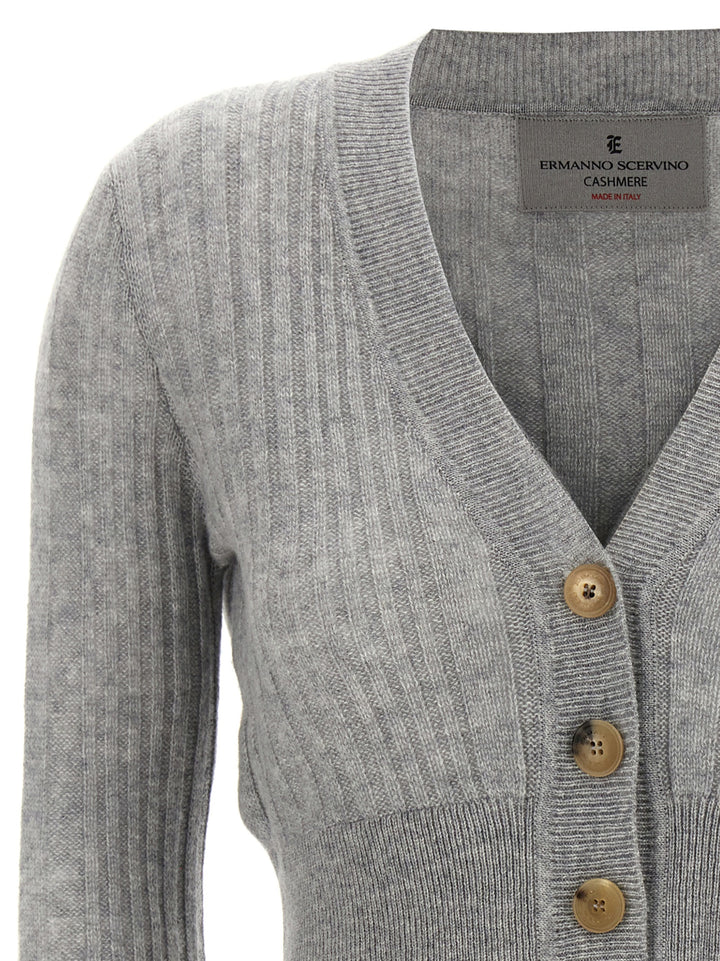 Logo Embroidery Cropped Cardigan Sweater, Cardigans Gray