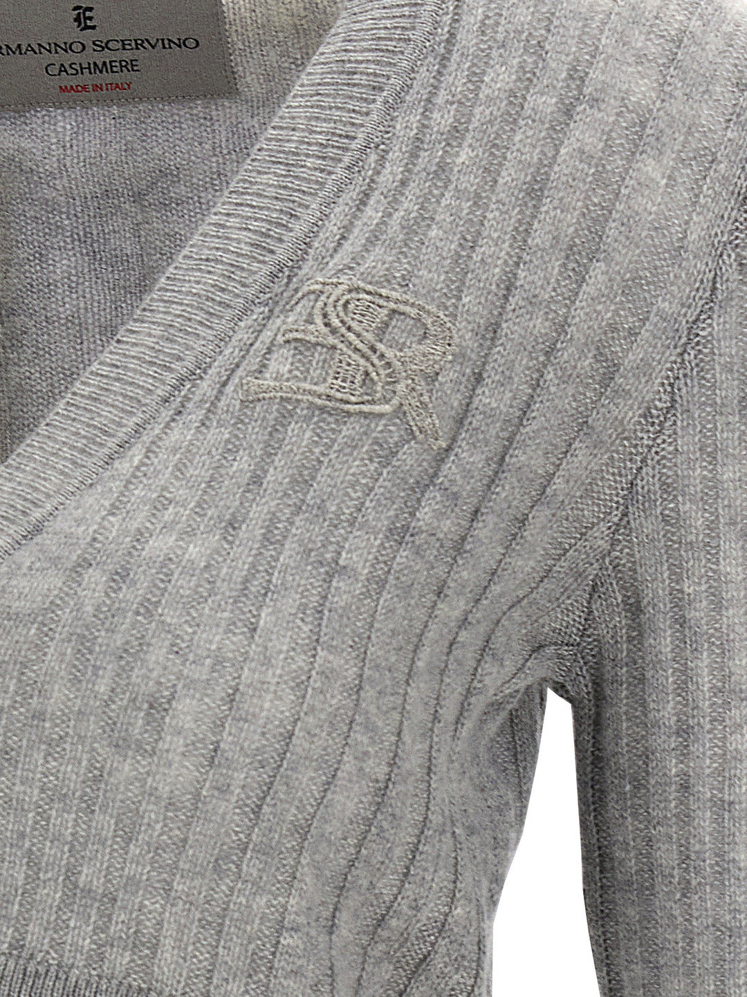 Logo Embroidery Cropped Cardigan Sweater, Cardigans Gray