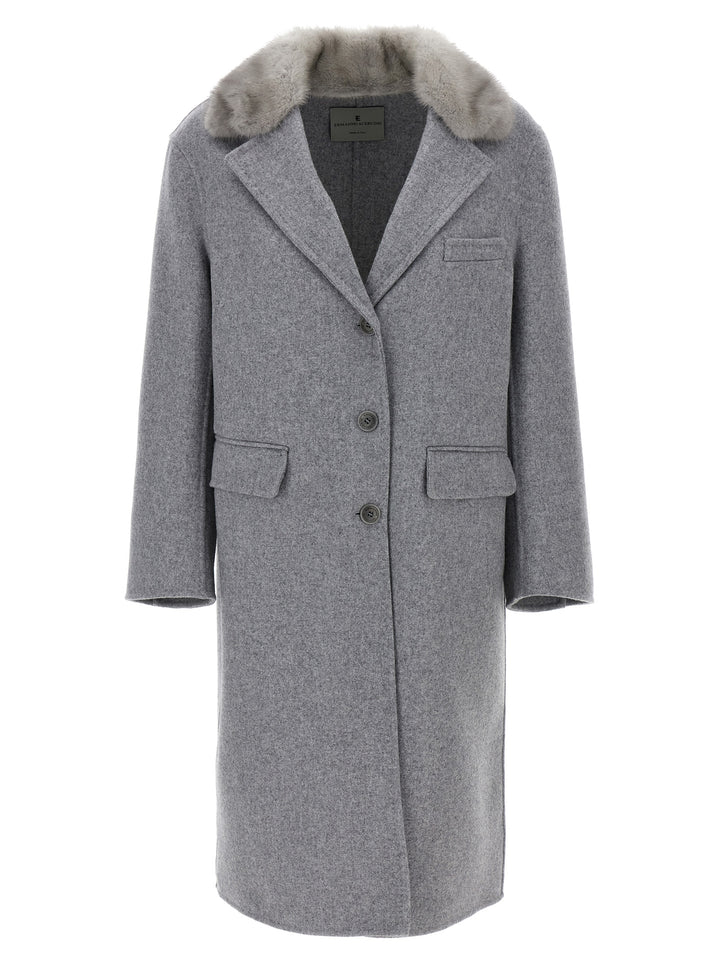 Mink Single-Breasted Coat Coats, Trench Coats Gray