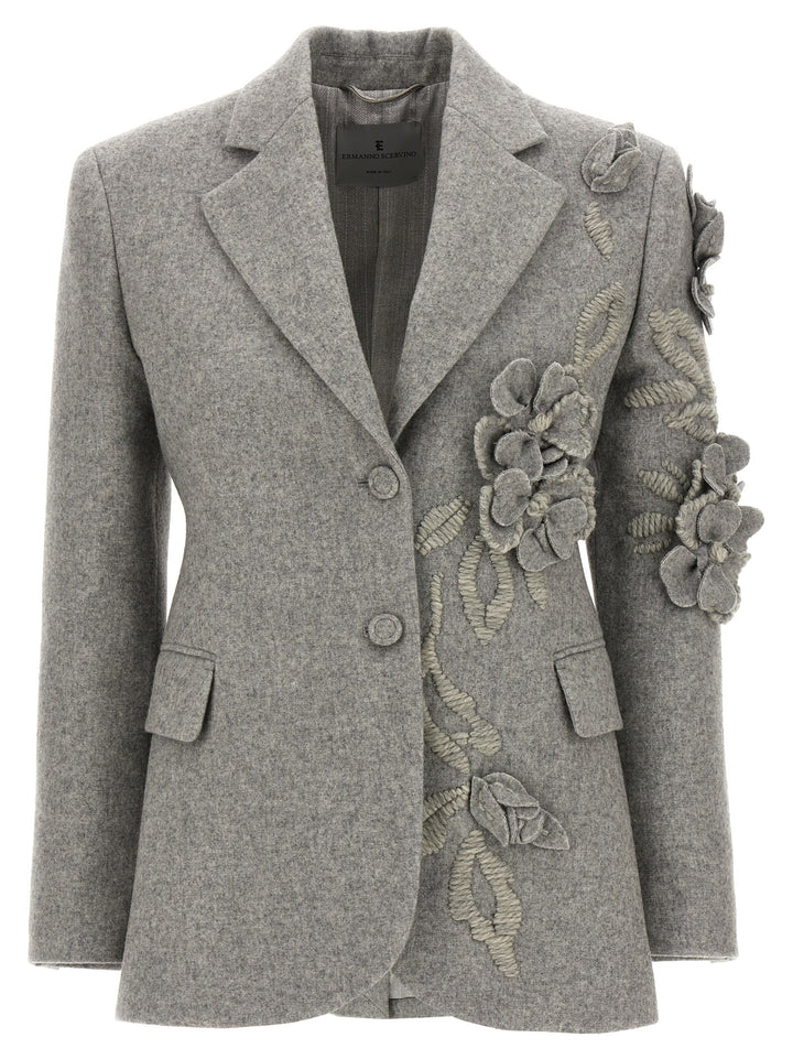 Floral Embroidery Single-Breasted Blazer Blazer And Suits Gray