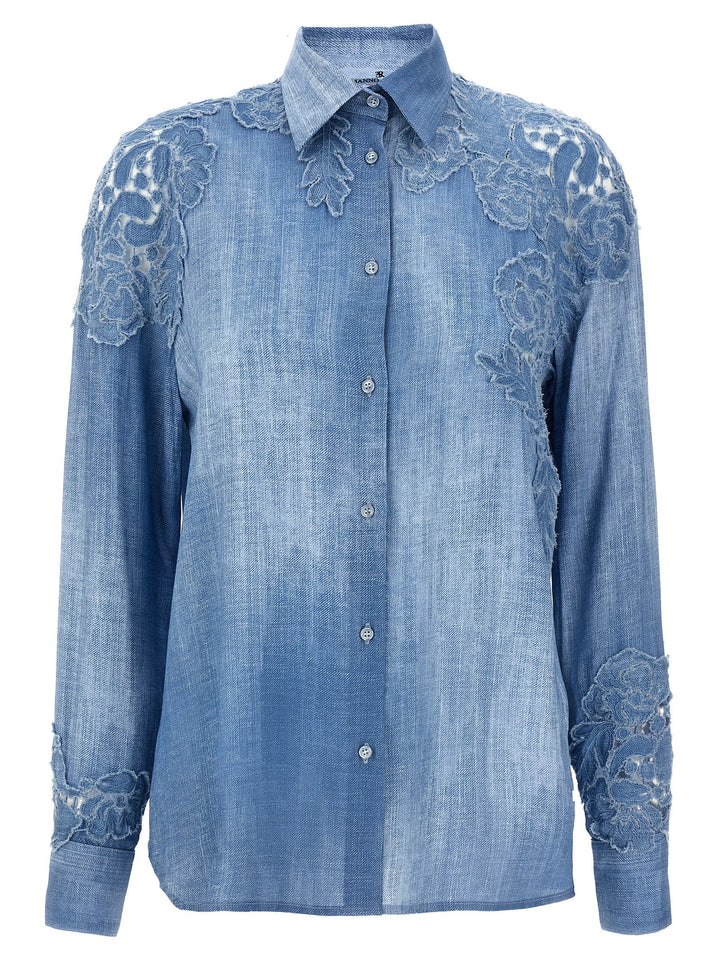 Macramé Shirt Shirt, Blouse Light Blue