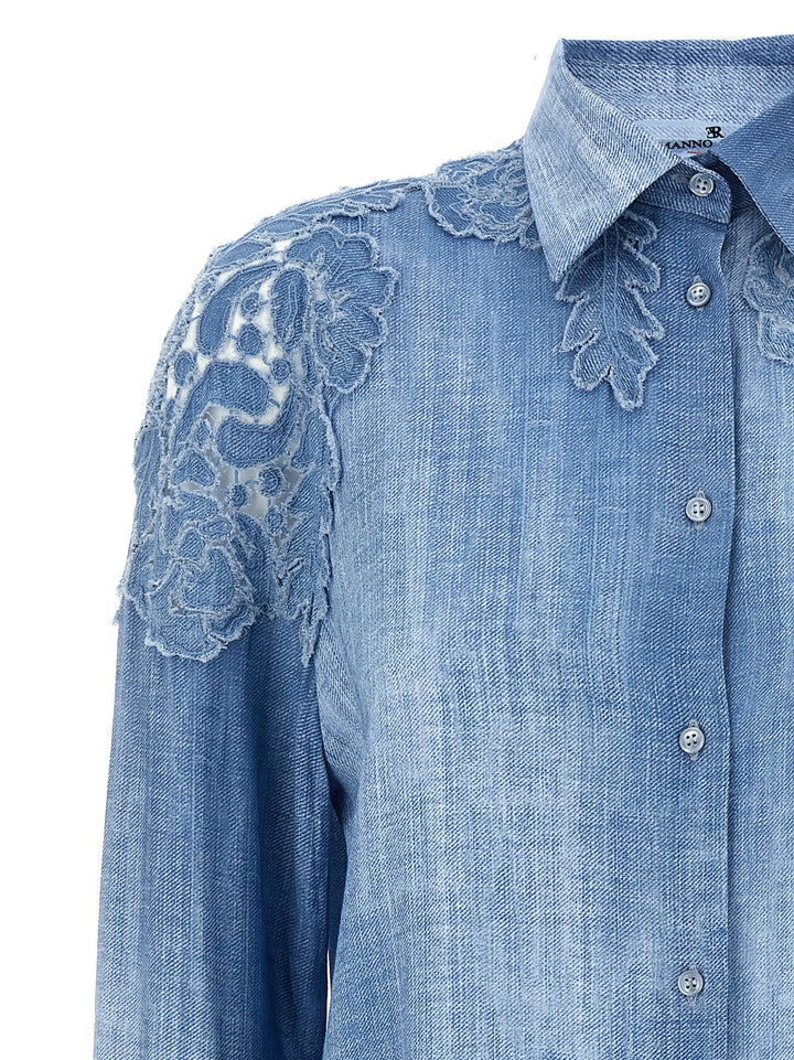 Macramé Shirt Shirt, Blouse Light Blue