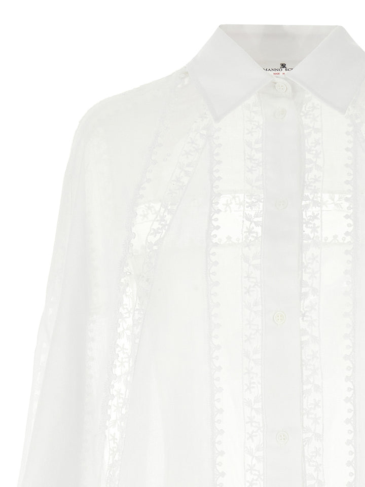 Macramé Tulle Shirt Shirt, Blouse White