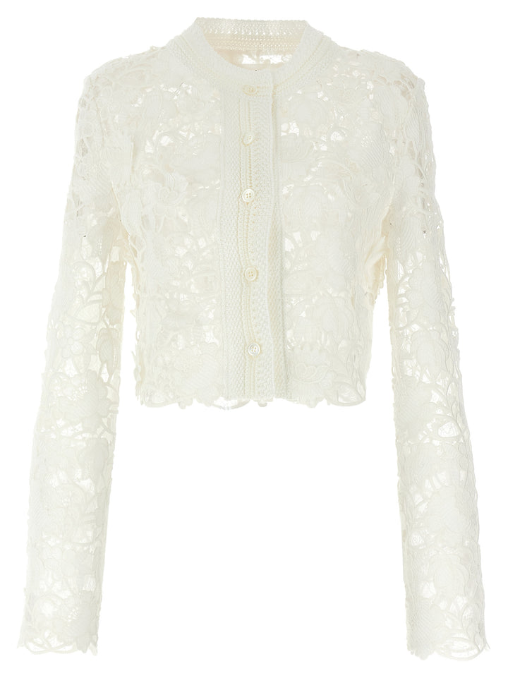 Macramé Tulle Cardigan Sweater, Cardigans White