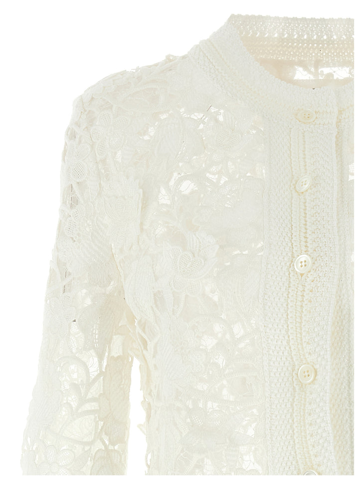 Macramé Tulle Cardigan Sweater, Cardigans White