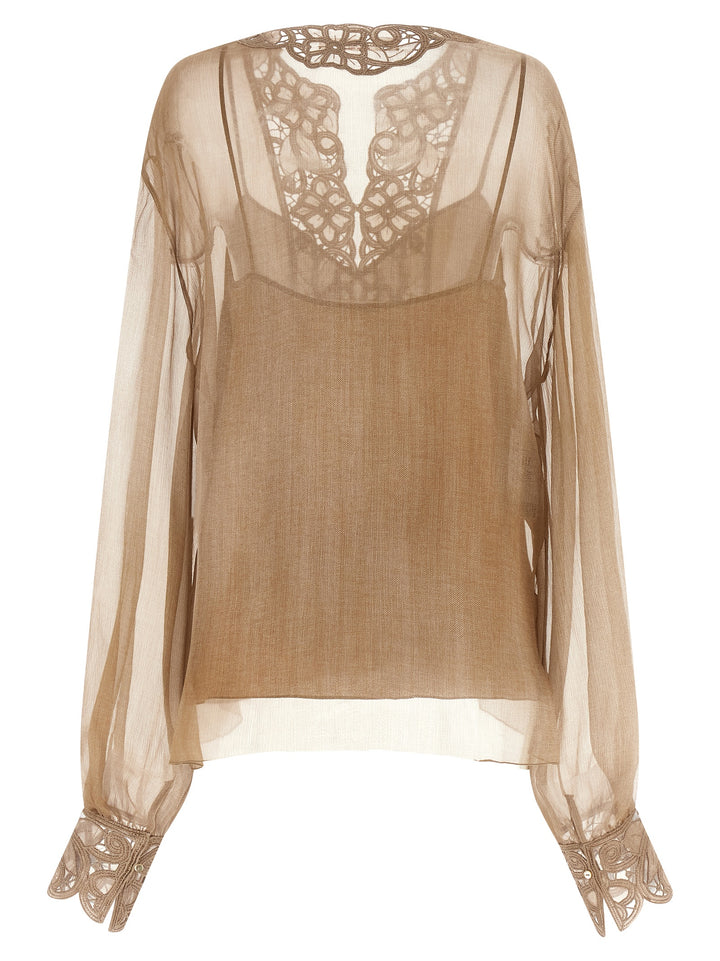 Ermanno Scervino Floral Carving Blouse Shirt and Blouse - Beige | 3303c2cc9a76080e777249d84a2d6ee76afe375b