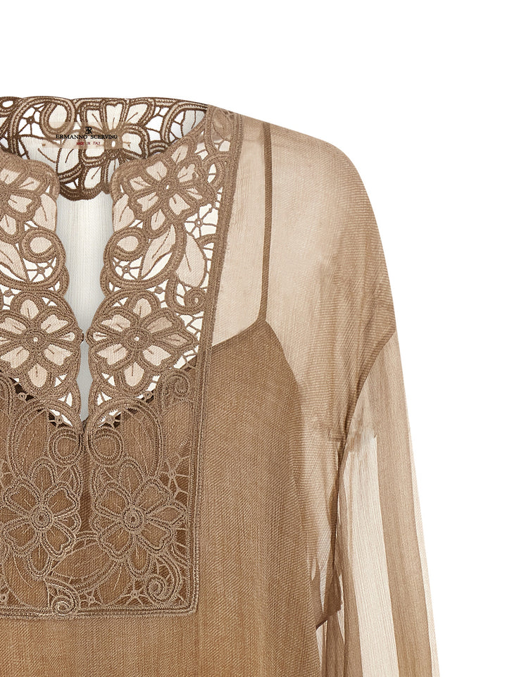 Ermanno Scervino Floral Carving Blouse Shirt and Blouse - Beige | 09f0066991987f091ab52e10303dcb527fc46b87