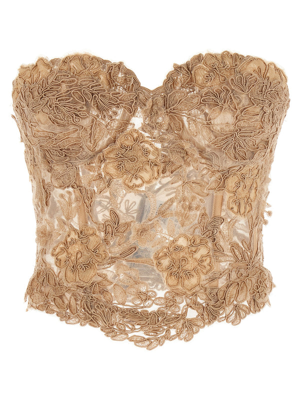Lace Bustier Top Tops Beige