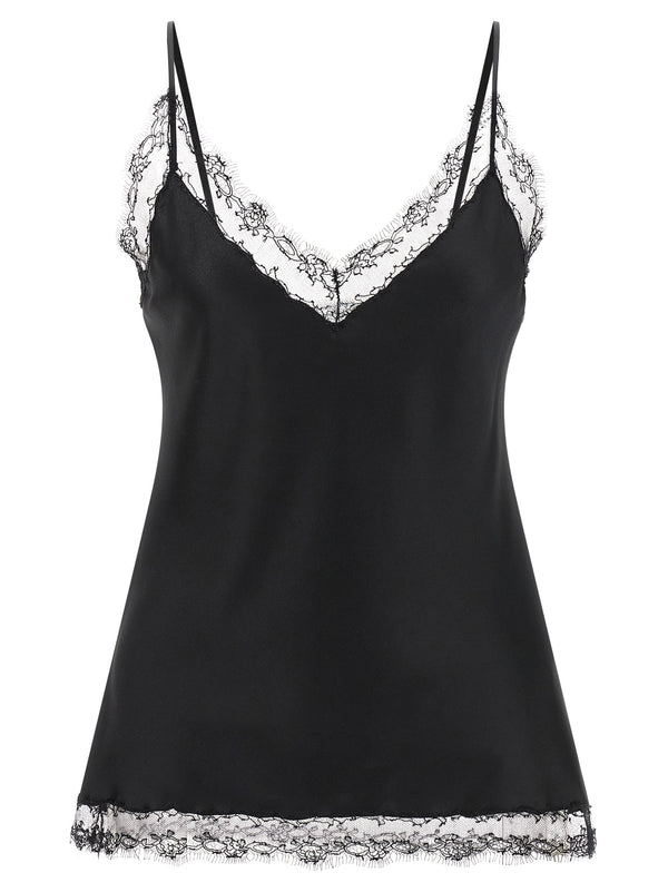 Silk Lingerie Top With Lace Tops Black
