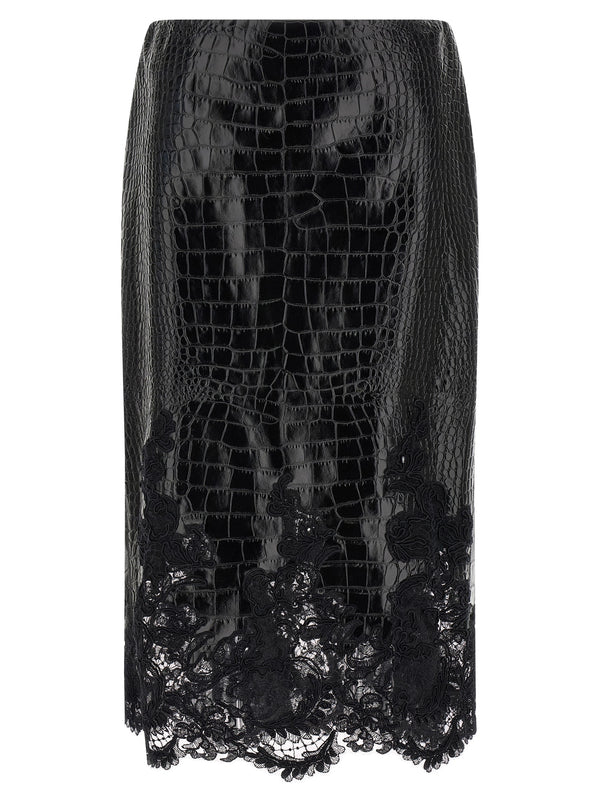 Coconut Print Sheath Skirt With Lace Skirts Black