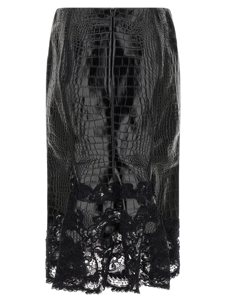 Ermanno Scervino Coconut Print Sheath Skirt With Lace Skirts - Black | 83e0f308e8c6f4f4e3661a64d261b019996ebed4