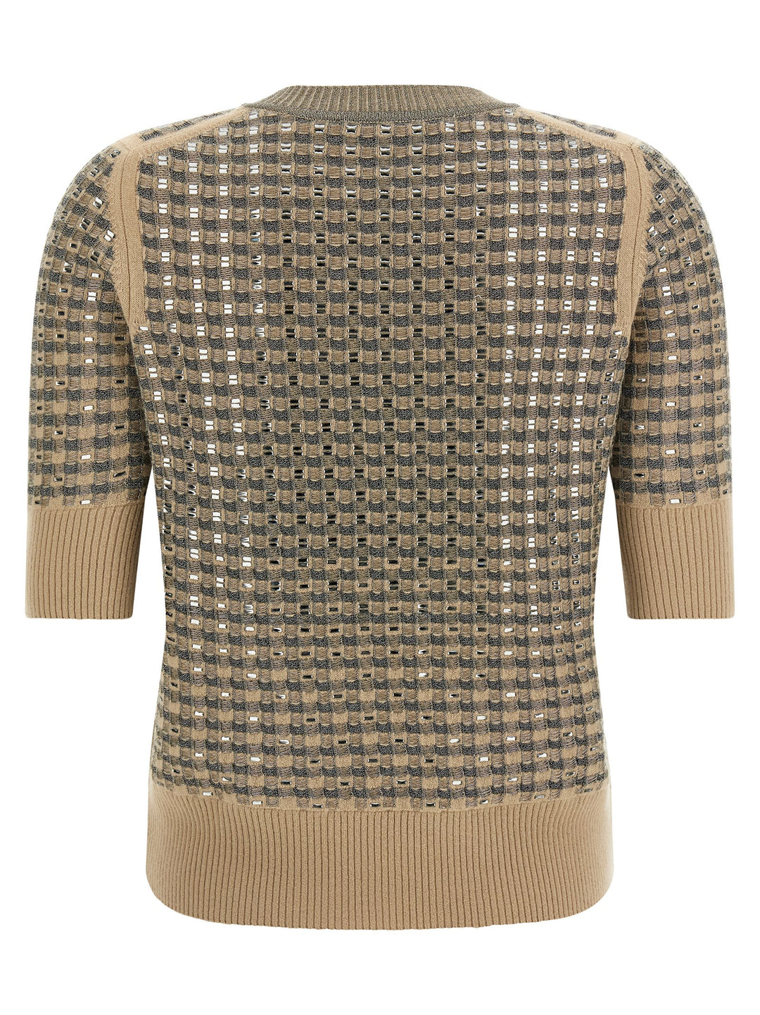 Ermanno Scervino Check Knit With Crystals T-shirt - Beige | ca15431e85cc70c85485a20a0ce43a344f7f6b26