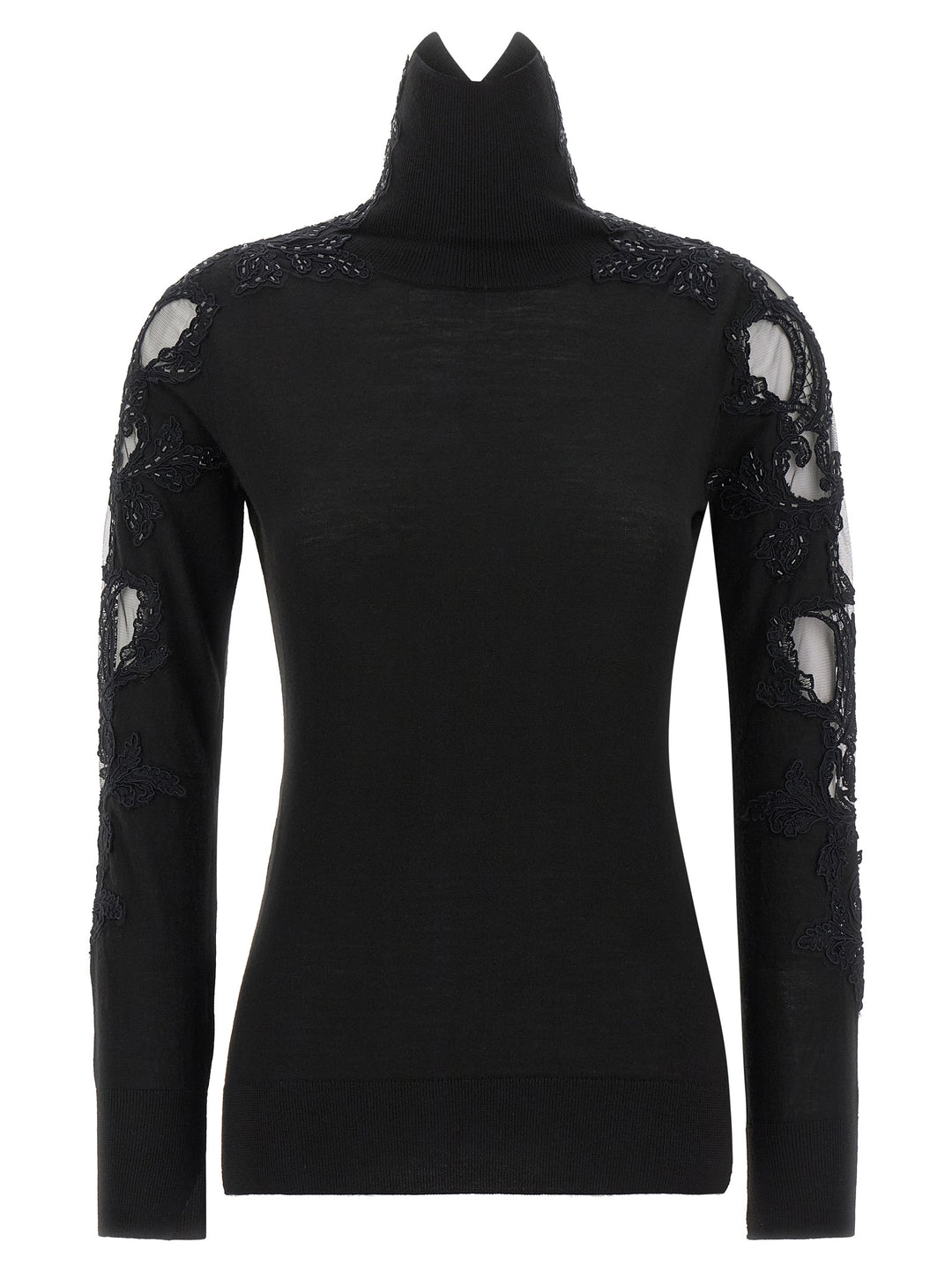 Ermanno Scervino High Neck With Lace Inserts Sweaters and Cardigans - Black | 4e93395effdafd2f8bde825c8c7104d36690a393