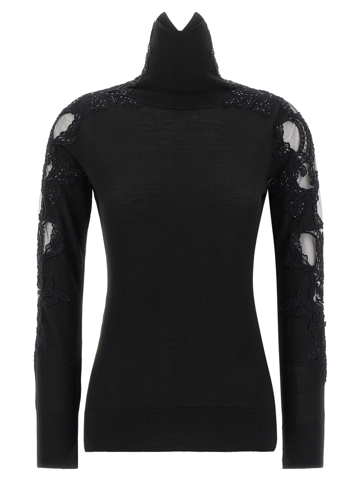 Ermanno Scervino High Neck With Lace Inserts Sweaters and Cardigans - Black | 4e93395effdafd2f8bde825c8c7104d36690a393