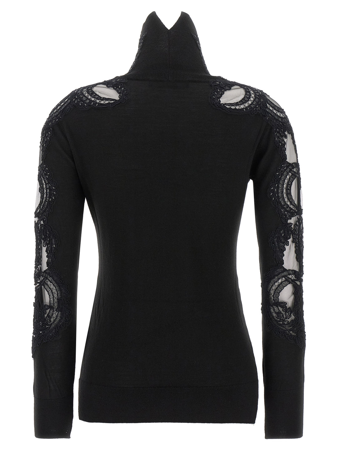 Ermanno Scervino High Neck With Lace Inserts Sweaters and Cardigans - Black | f5e72cf83cbc3cdf6752e9f0fea46286f3e6a014