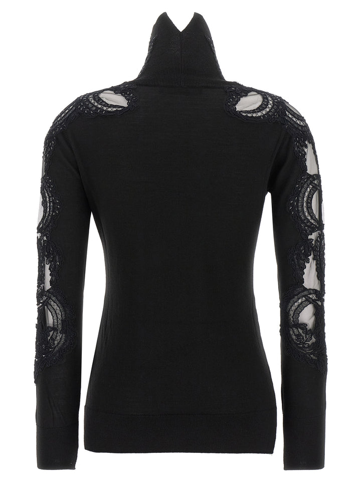 Ermanno Scervino High Neck With Lace Inserts Sweaters and Cardigans - Black | f5e72cf83cbc3cdf6752e9f0fea46286f3e6a014