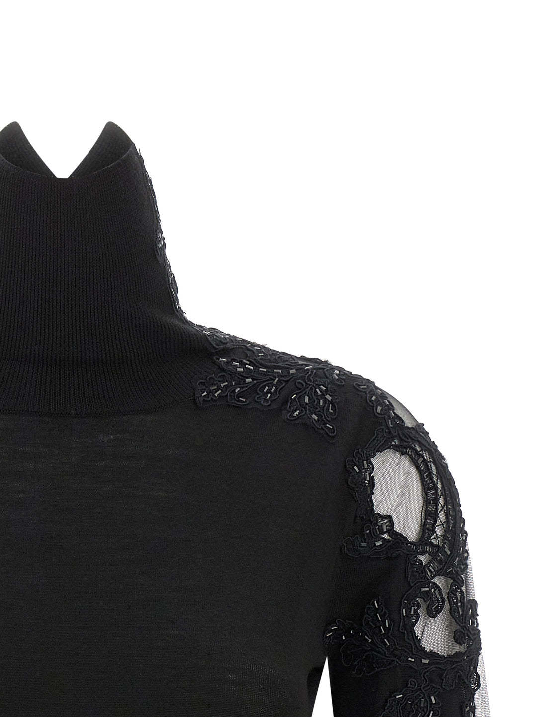 Ermanno Scervino High Neck With Lace Inserts Sweaters and Cardigans - Black | f30edd04a9bf430d1f68d61ac51a98ca4fd6a5e8