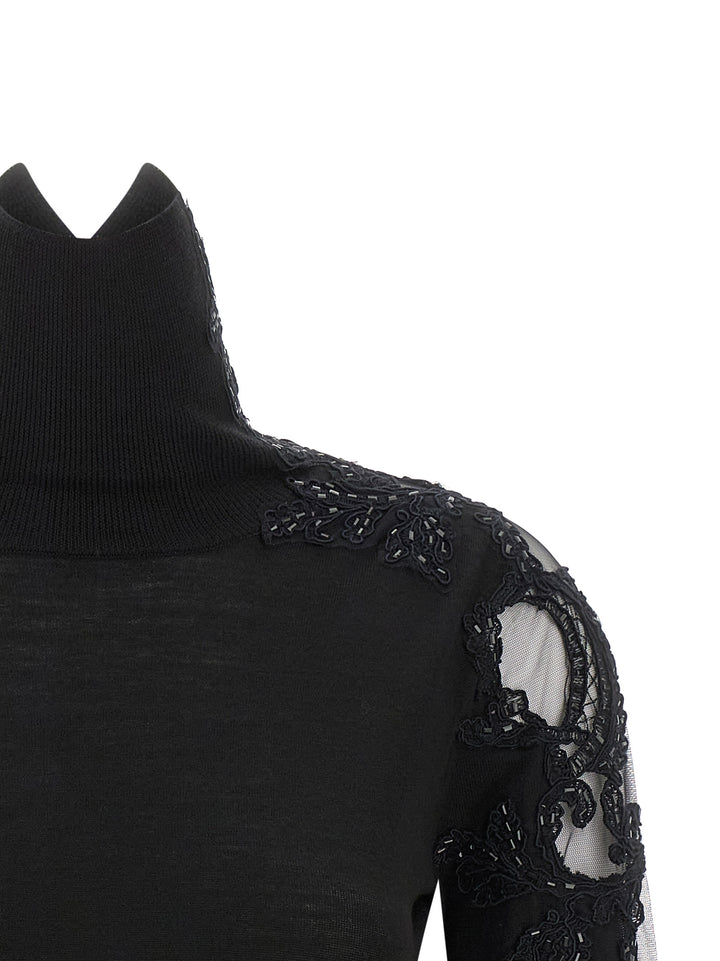 Ermanno Scervino High Neck With Lace Inserts Sweaters and Cardigans - Black | f30edd04a9bf430d1f68d61ac51a98ca4fd6a5e8