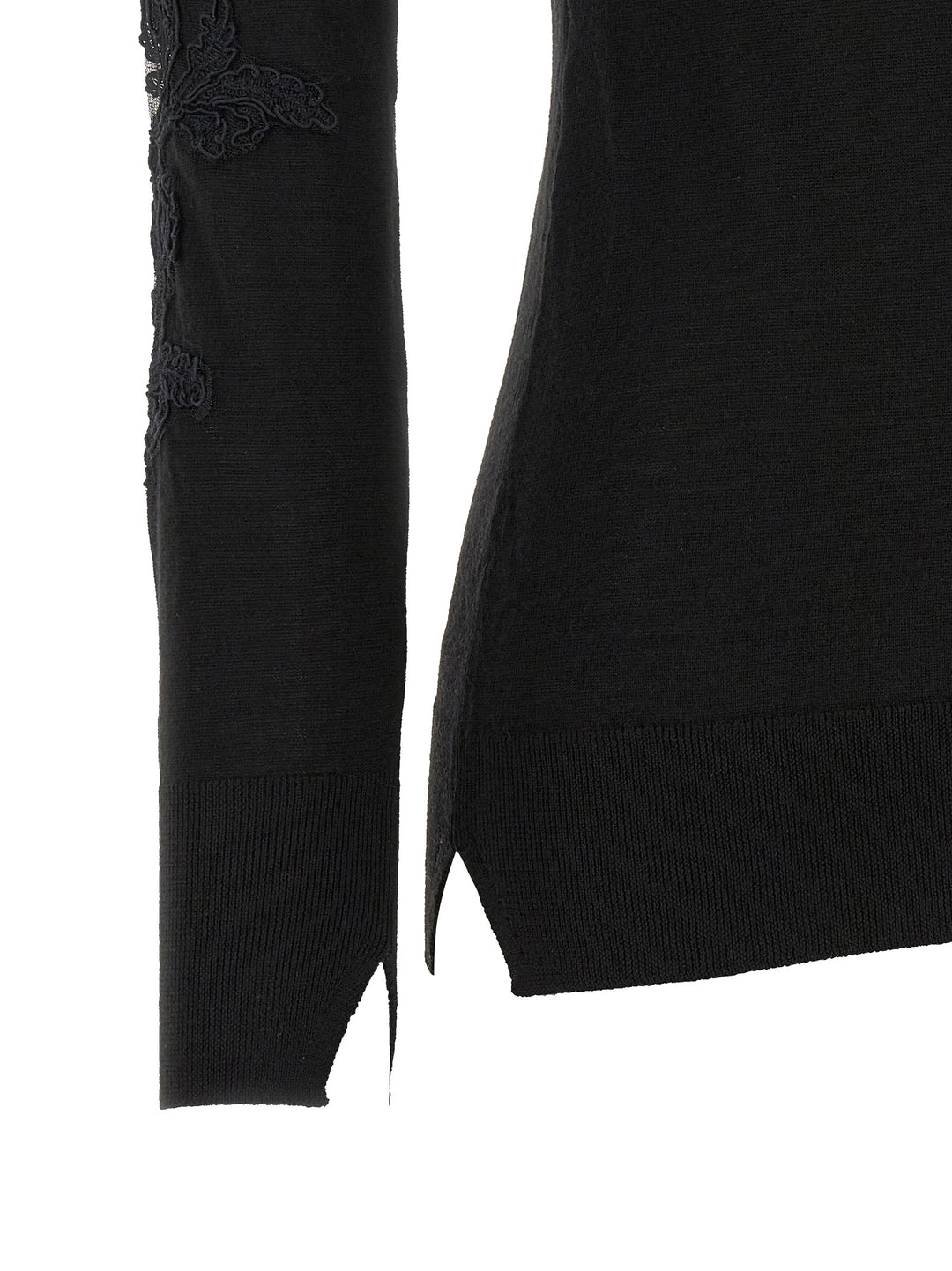 Ermanno Scervino High Neck With Lace Inserts Sweaters and Cardigans - Black | 54c6e6a75f190d1136f56ede39c5b74e96e55dc2