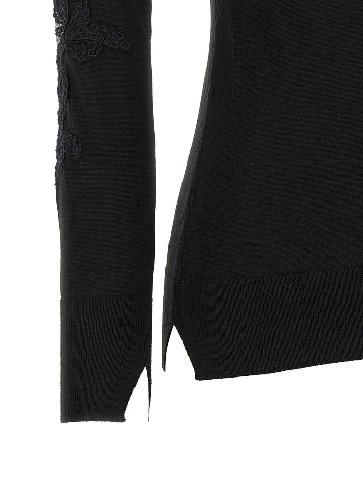 Ermanno Scervino High Neck With Lace Inserts Sweaters and Cardigans - Black | 54c6e6a75f190d1136f56ede39c5b74e96e55dc2