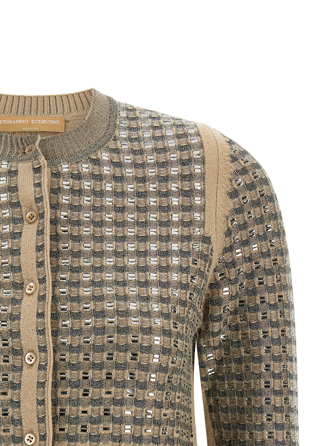 Ermanno Scervino Check Cardigan With Crystals Sweaters and Cardigans - Beige | ef5a73da4d46aa1f883bc0545ddd36fd8806c9b0