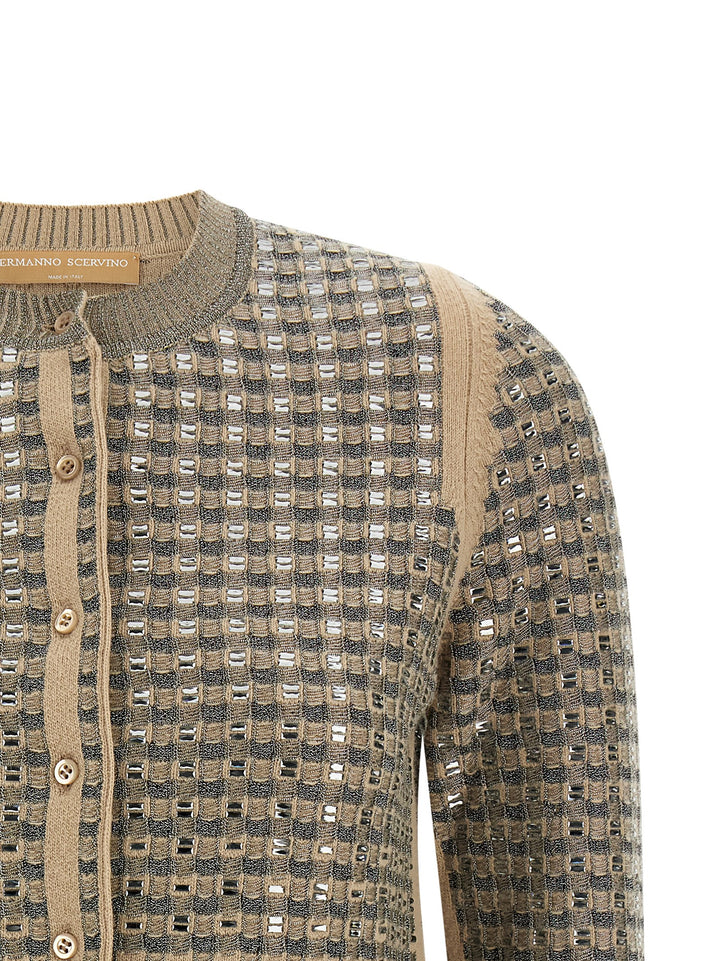 Ermanno Scervino Check Cardigan With Crystals Sweaters and Cardigans - Beige | ef5a73da4d46aa1f883bc0545ddd36fd8806c9b0