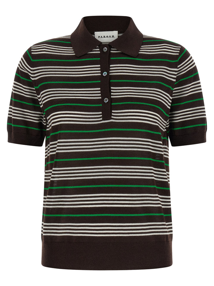 P.A.R.O.S.H. Listripes Polo - Brown | 932eb24247f9e45fefb88e81df5a296e5fa15c7f