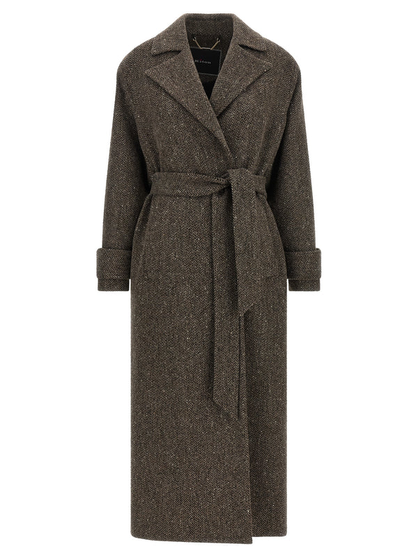Chevron Wool Coat Brown