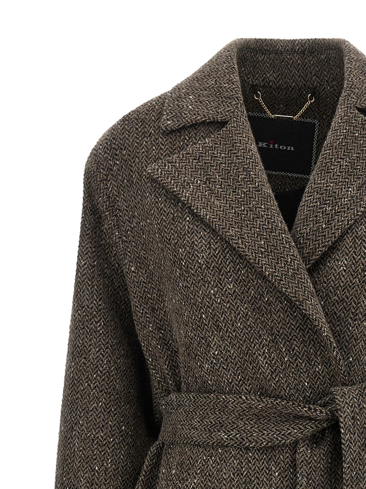 Kiton Chevron Wool Coat Coats and Trench Coats - Brown | 5e249c97c417a022cebf23dd841d872664dd5014