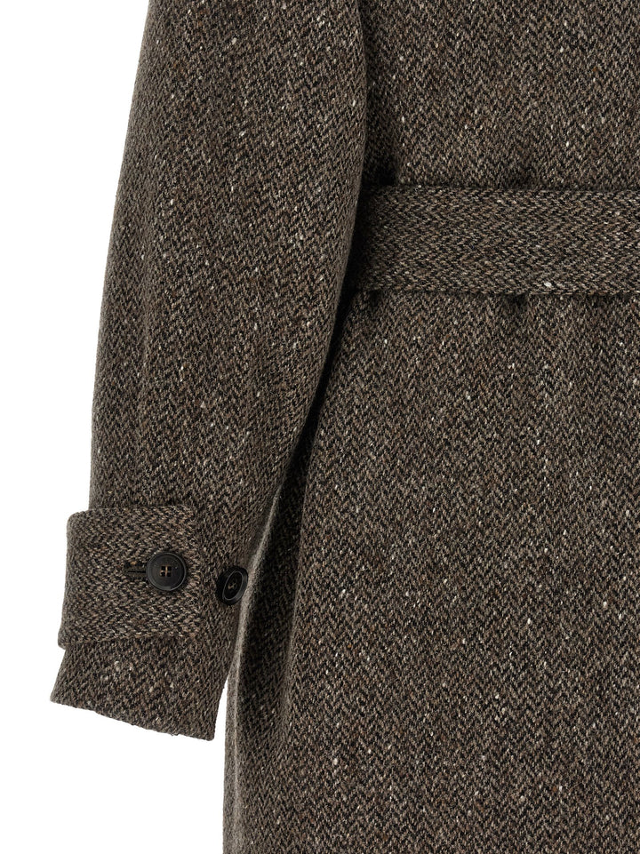Kiton Chevron Wool Coat Coats and Trench Coats - Brown | 44c87fd639f087184c641c0c0e2c18564ac1b891