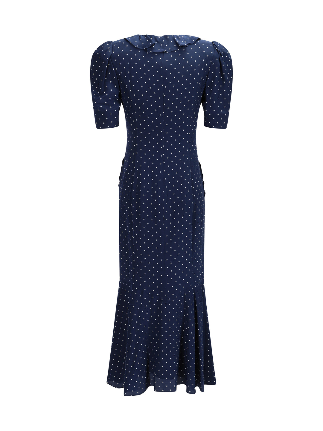 POLKA DOT PRINT SILK DRESS WITH RUFFLE A