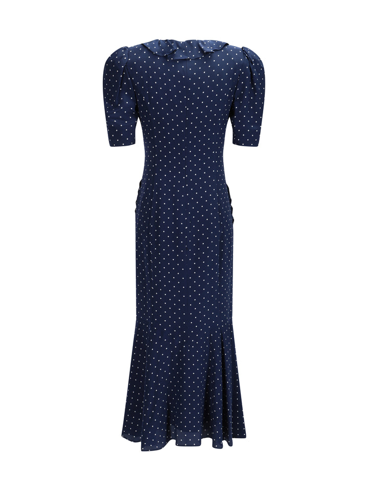 POLKA DOT PRINT SILK DRESS WITH RUFFLE A