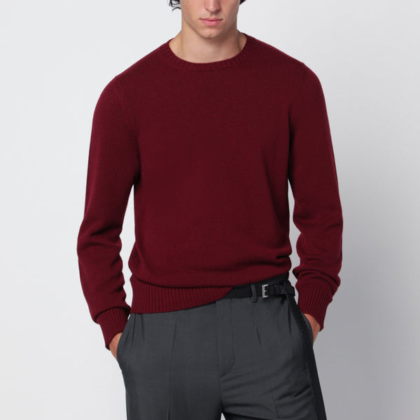 Crew-Neck Sweater In Burgundy Cashmere