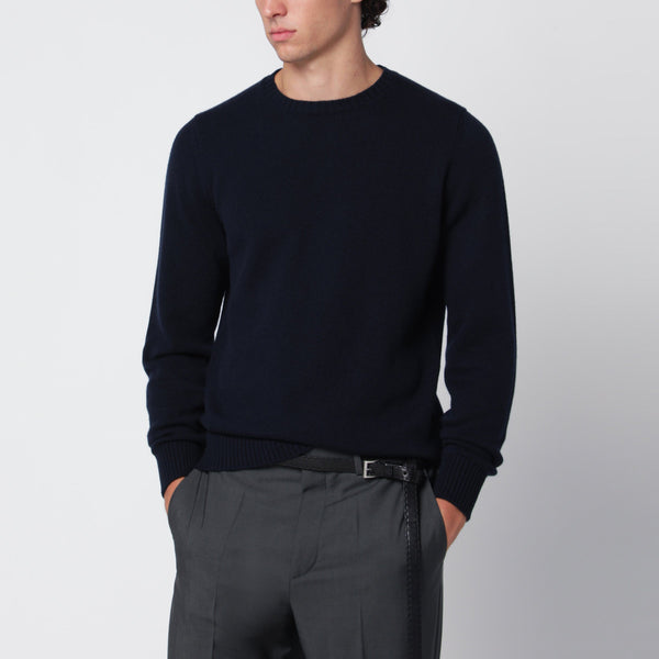 Navy Blue Crew-Neck Sweater In Cashmere
