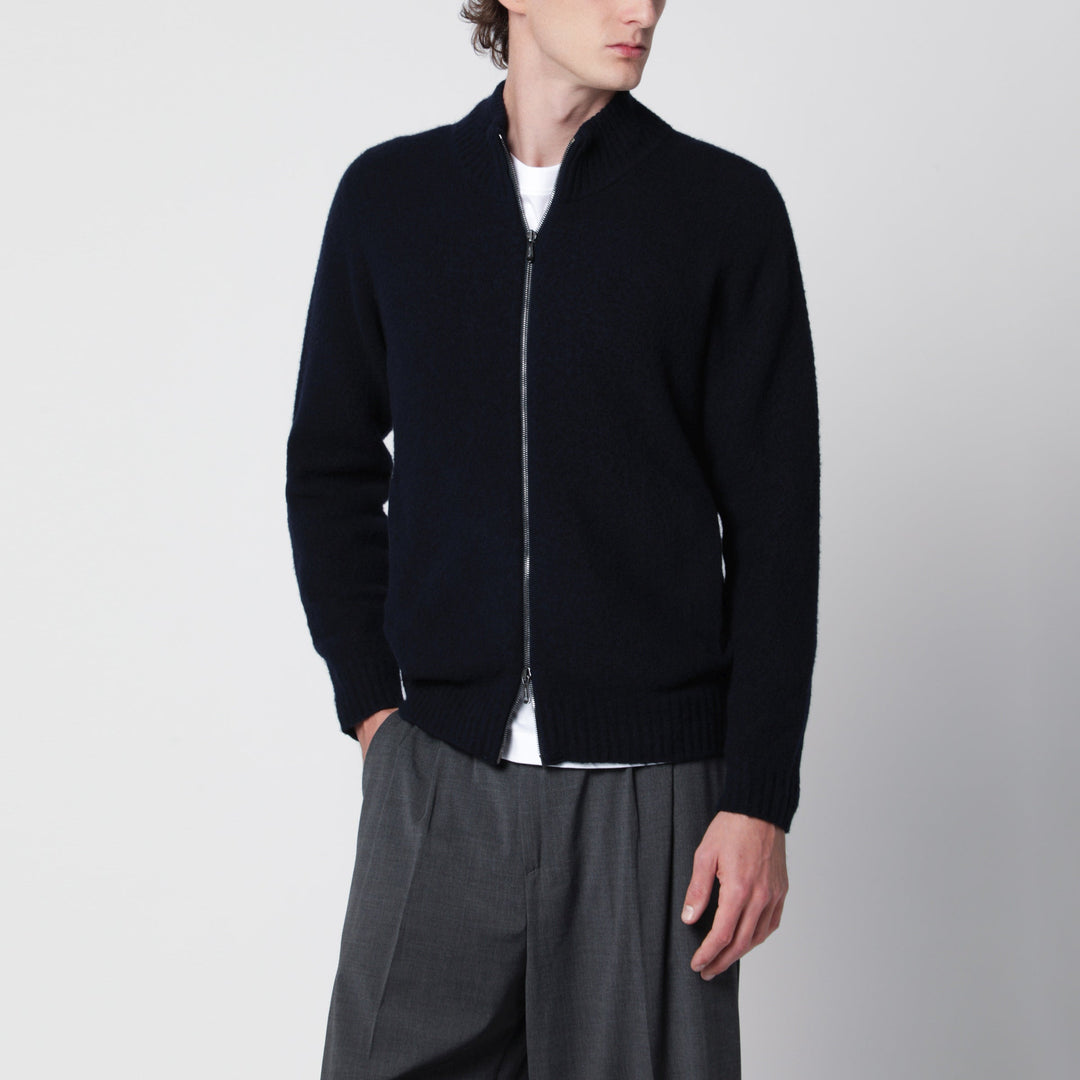 Drumohr Blue Zip-Up Cardigan In Wool