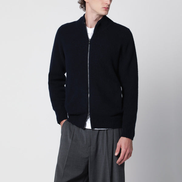 Blue Zip-Up Cardigan In Wool
