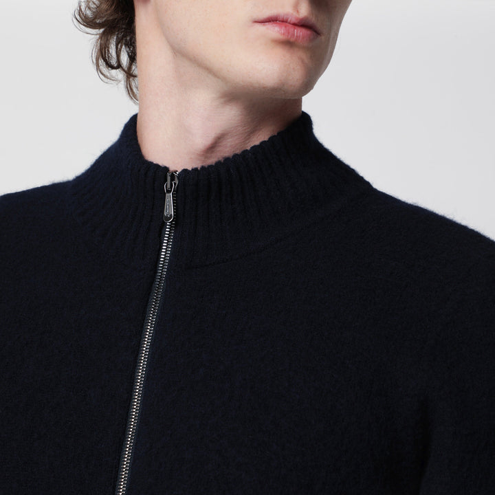Drumohr Blue Zip-Up Cardigan In Wool