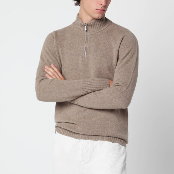 Beige Mélange Half-Zip Wool Sweater