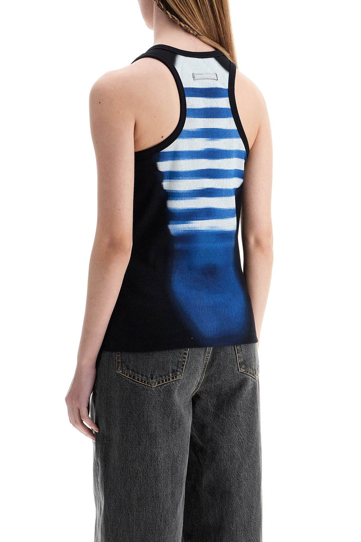 Sleeveless Blue Cotton Striped Top Le Male With Wide Neckline