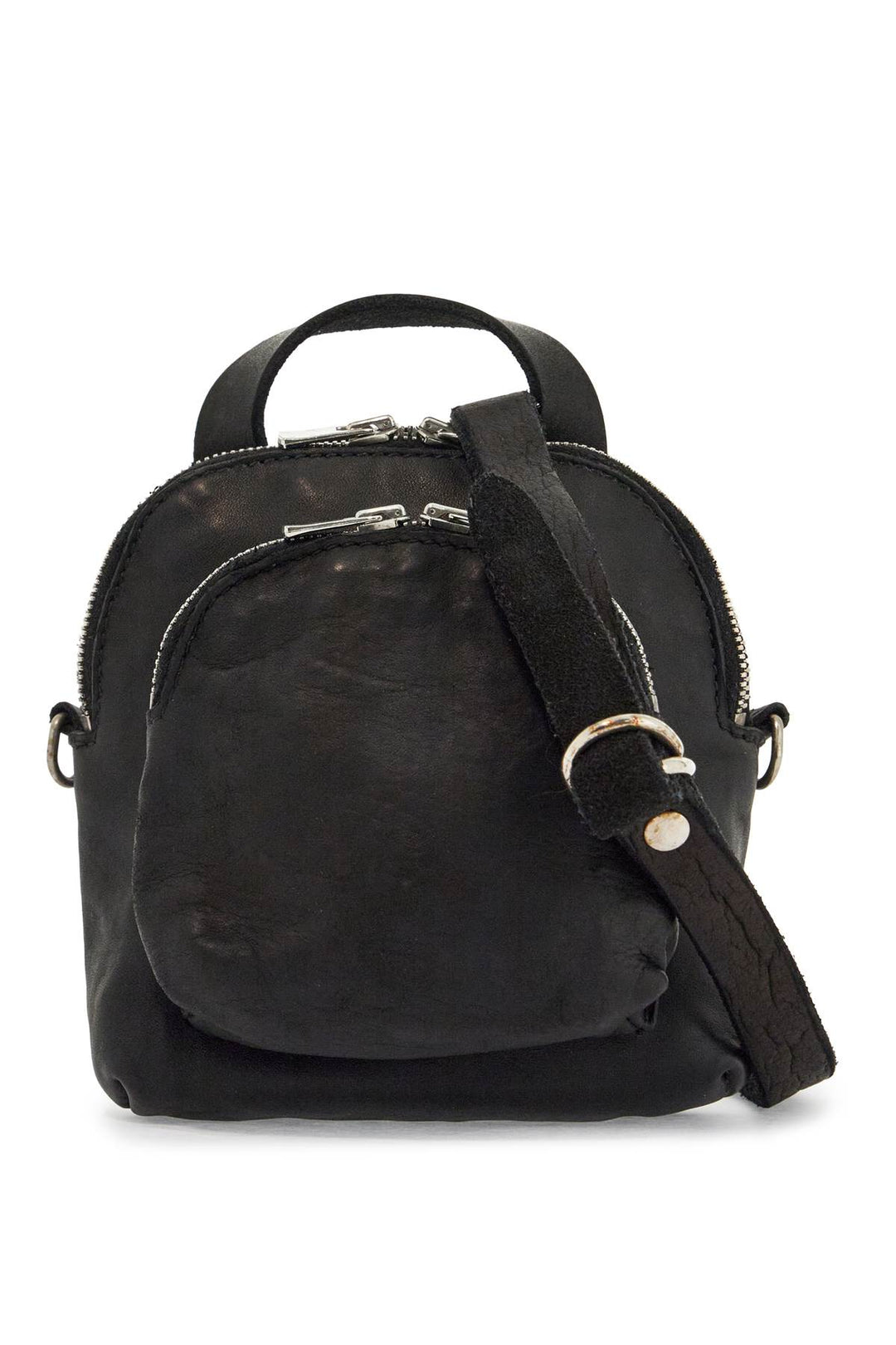 Mini Backpack In Black Horse Leather With Handle And Straps