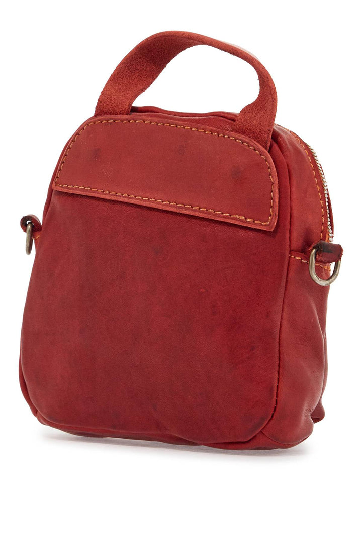 Mini Red Leather Backpack Handcrafted With Adjustable Shoulder Strap And Front Pockets