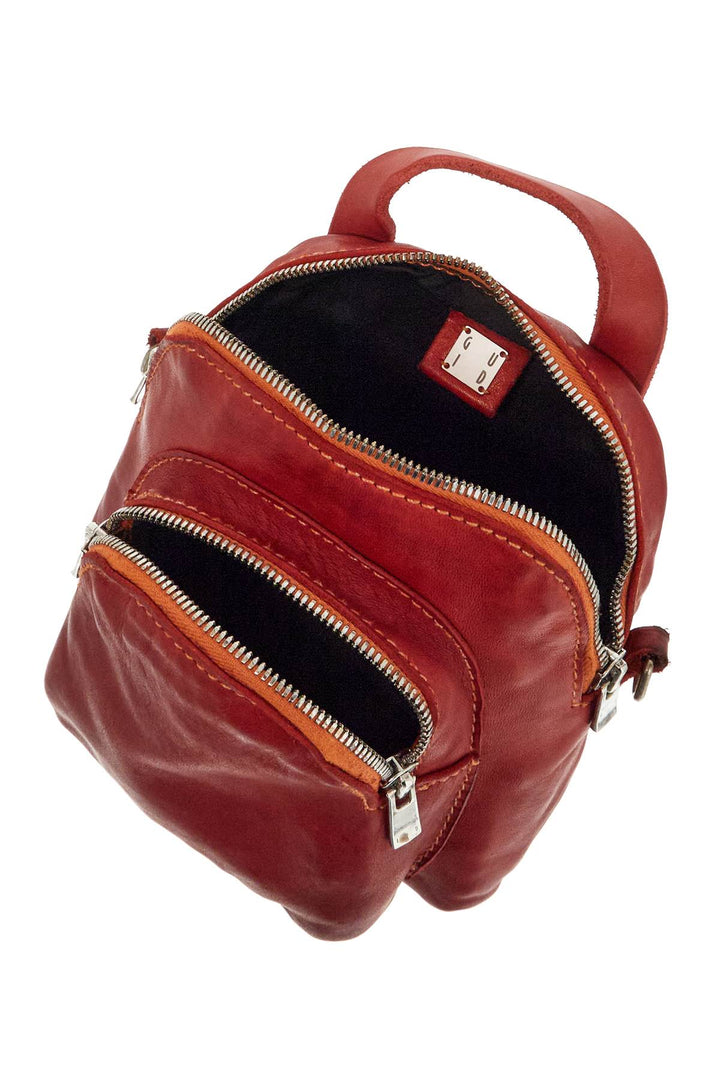 Mini Red Leather Backpack Handcrafted With Adjustable Shoulder Strap And Front Pockets